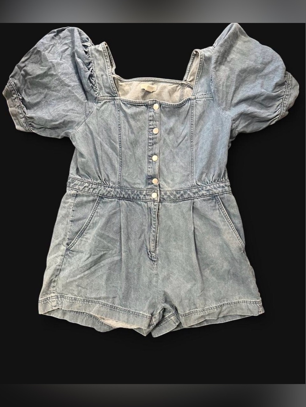 H&M Light Wash Denim Puff Sleeve Romper